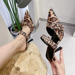 Leopard Women Mules Shoes Sexy Pointed Toe Slippers Spring 2024 High Heels Dress Flip Flops Slingback Sandals Pumps Slides 240301