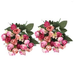 Decorative Flowers 21 Heads Of Roses 7 Forks Artificial Simulation Pink Silk Home Decoration Flower Arrangement