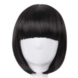 Synthetic Wigs Short Hair Fei-Show Synthetic Heat Resistant Fibre Black Bob Wig With Flat Bangs Modern Show Cosplay Halloween Carnival Wigs 240318