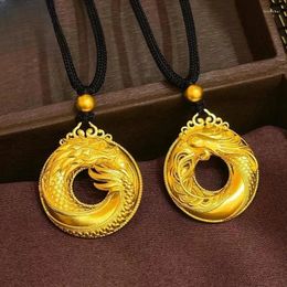 Pendant Necklaces Dragon And Phoenix Auspicious Buckle Chinese Zodiac Couple A Pair Lovers Hanging Rope Necklace