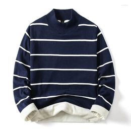 Men's Sweaters Autumn Winter Pullover Turtleneck Screw Thread Solid Long Sleeve Striped Flocking Sweater Knitted Undershirt Vintage Tops