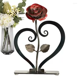 Decorative Flowers Heart Hands Sculpture Iron Rose Ornaments With Stand Metal Desktop For Living Room Bedroom Study