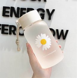 Water Bottle Daisy Print Plastic Transparent BPA Free Portable Outdoor Sports Cup Mug Student With Rope