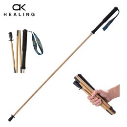 Sticks Bamboo Trekking Poles Carbon Fibre Hiking Sticks Portable 5Section Foldable Outdoor Walking Sticks Walk Cane Climbing Equipment