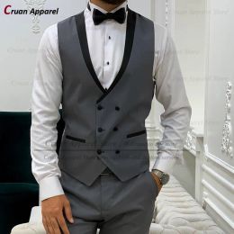 Vests Latest Grey Men Suit Vest for Wedding Sleeveless Jacket Tailormade Slim fit Groomsman Groom Double Breasted Waistcoat 1Pcs Tops