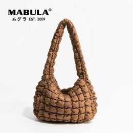 MABULA Quilted Tote Bags for Women Trend Lightweight Padding Shoulder Purse Down Cotton Padded Large Hobo Bag Lattice Solid 240305