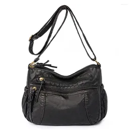 Shoulder Bags Women Washed Leather Bag Casual Retro Crossbody Large Capacity Adjustable Strap Vintage Messenger