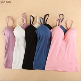 Women's Tanks Camis New Padded Bra Tank Top Women Modal Spaghetti Solid Cami Top Vest Female Camisole With Built In Bra Fitness ClothingL2403