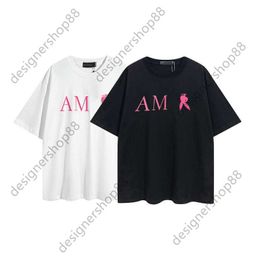 Tik Tok Influencer Same Designer Brand Pure Cotton Pink Letter Print Cotton Crew Neck Loose Short Sleeve T-shirt Mens And Womens Lovers