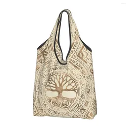 Storage Bags Reusable Tree Of Life Yggdrasil Runic Pattern Shopping Bag Women Tote Portable Vikings Groceries Shopper