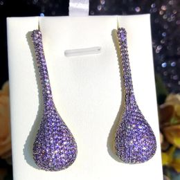 Missvikki Purple Pink CZ Ball Drop Earrings for Women Bridal Drop Dangling Earrings Party Wedding Jewellery Gifts High Quality 240307