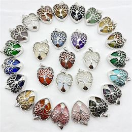 Pendant Necklaces 12pcs Natural Crystal Stone Tree Of Life Heart Shape Agates Make A Fortune Peach Charms Jewelry Making Fengshui