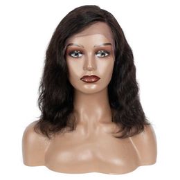 Synthetic Wigs Sleek Short Human Hair Wigs For Women 14 In Natural Body Wave Remy Brazilian Hair Wigs 13X6X1 Right Sided Lace Front Wigs 240329