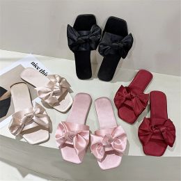 Boots New Fashion Satins Wedding Slippers Women Peep Toe Bedroom Home Sandals Bride Bridesmaid Wedding Shoes with Silk Bow