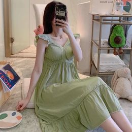 Women's Sleepwear 2024 Summer Sexy Lace Lingerie Sleeveless V-neck Cotton Nightgowns For Women Korean Cute Nightdress Night Dress Nighty