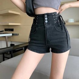 Women's Shorts 2024 Summer Hollow Out Quality High Waist Tight Female Elastic Short Jeans Sexy Denim Slim Fit Bandage