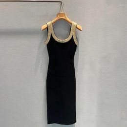 Casual Dresses 2024 Spring/Summer Black Slim Fit Shoulder Strap Wearing A-line Skirt Short With Hanging Dress