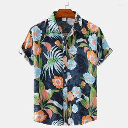 Men's Casual Shirts Mens Summer Flower 3d Print Beach Shirt Hawaiian Vacation Floral Tops Short Sleeves Streetwear Aloha Button Blouse