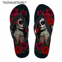 Flops Twoheartsgirl Gothic Girls Print Slippers Women Skull Girl Flip Flops Summer Sandals Beach Flip Flops for Ladies Casual Shoes