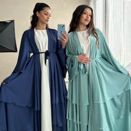 Ethnic Clothing 2024 Ramadan Dubai Muslim Modest Cardigan Coat Eid Arab Open Abaya Dress With Belt Islamic Turkey Long Sleeve Kimono