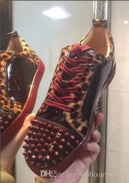 loubiton red-bottomed christiane Super Quality Wine Men Sneakers Low Cut Leopard Patent leather Spiked Sneaker Famous Red Soles Junior M VTd