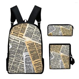 Backpack Harajuku Vintage Spaper 3D Print 3pcs/Set Pupil School Bags Laptop Daypack Inclined Shoulder Bag Pencil Case