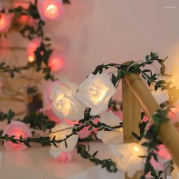 Party Decoration 3M 20Lights Rose Flower String Simulated Green Leaf Light Wedding Decorations Glowing Artificial Garland