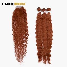 Weave Weave FREEDOM Synthetic Body Wave Hair Long Soft Hair Bundles With Closure 26" Ombre Blonde Orange Hair Weaving For Women