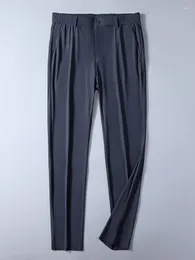 Calças masculinas 2024 verão respirável casual homens esticado nylon seda resfriamento fino chinos negócios masculinos calças longas retas