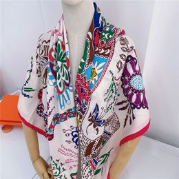 Quality Silk Wool-like Thick Scarf Floral Horse Printed Women's Handmade Curling Square Scarf Warm Shawl Scarfs