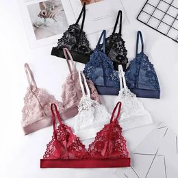 Bras Sexy Bralette Lace Bra Thin Triangle Lingerie Deep V Backless Crop Top Wireless Underwear Adjustable Small Chest