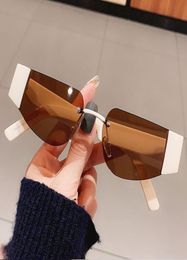 Sunglasses Triangle Cat Eye For Women Vintage Beige Red Gradient Uv400 Sun Glasses Men Rimless Black Shades Fashion BrandSunglasse1501229