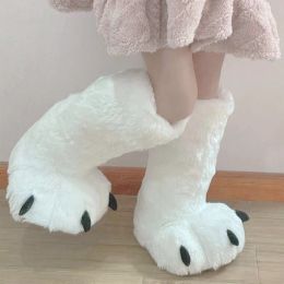 Boots Winter Women Super High Boots Plush Bear Paws Slippers Platform Heel Indoor Floor Warm Slippers Floor Sock Boots