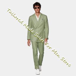 Suits Modern Full Men'S Suits Wedding Ceremony Dresses Double Breasted Ternos For Men 2 Piece Green Luxury Formal Clothing Smoking Man