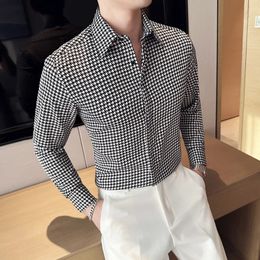 Male Social Formal Shirts Solid Plaid Striped Shirt Button Up Shirt Men Dress Casual Long Sleeve Shirt for Men Streetwear S-3XL240318