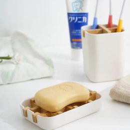 High Quality Creative Modern Simple Bathroom Anti Slip Bamboo Fibre Soap Dish Tray Holder 5002 Q2 ZZ