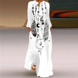 Plus Size Ladies Autumn Winter Long Dres Black Sleeve Vneck Elegant Dresses Party Casual Rose Printed Vintage Dress 240313