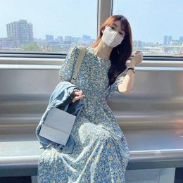 Casual Dresses Fresh Bubble Sleeves Fragmented Flower Dress For Women Summer French First Love Gentle And Stylish Long Skirt