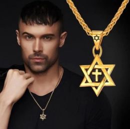 Fashion Personality Star of David Cross Megan David Pendant 14K Gold Necklaces for Men Trend Punk Women Jewellery