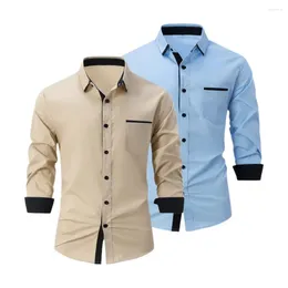 Men's Casual Shirts Men Regular Fit Shirt Modern Lapel Dress Colorblock Plaid Print Spring Slim Long Sleeve For Streetwear