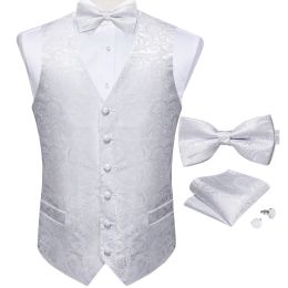 Vests Men's Wedding Suit Vest Fashion Bow Tie Handkerchief Cufflinks Formal Business Silk Waistcoat Gilet Men Clothing DiBanGu