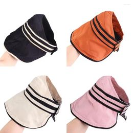 Wide Brim Hats Fashion Foldable Striped Beach Cap Big Sun Visor Bucket Hat Women Empty Top