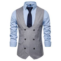 Vests Men's doublebreasted striped vest fashion personality business casual vest wedding best man men's vest business vest