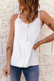 Women's Blouses White Ribbed Lace Trim Racerback Tank Top For Women
