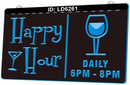 LD6261 Happy Hour Bar Wine 3D Engraving LED Light Sign Whole Retail9711592