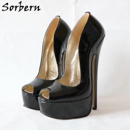 Boots Sorbern Sexy Women High Heels Pumps 18cm Platform Open Toe Slip on Genuine Leather Shoe Customised 20cm 22cm 24cm Lady Shoes
