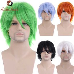 Synthetic Wigs Aideshair Unisex Anime Cosplay Wig Short Orange Red Halloween Costumes Party Wigs 240328 240327