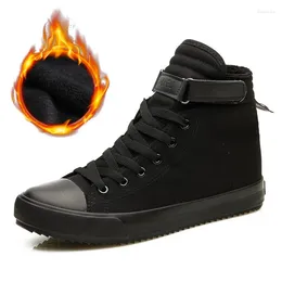 Boots Nice Winter Shoes Men High Top Sneakers Warm Fur Canvas Casual Ankle Black White Footwear A1628