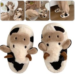 Walking Shoes Women Fuzzy Indoor Slippers Anti Slip Cow Plush Closed Toe Comfortable Cute Household Supplies