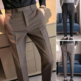 Men's Suits Men Solid Colour Trousers Elegant British Style Suit Pants With Side Pockets For Formal Business Wedding Events Straight